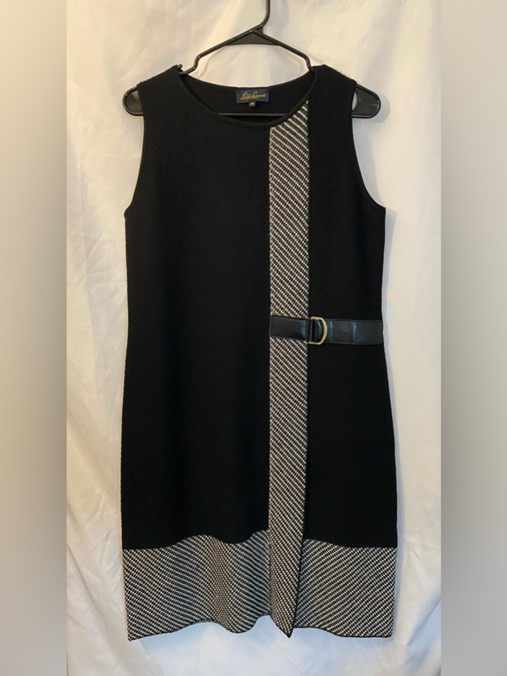 Luisa Spagnoli Black Sleeveless Midi Dress with Houndstooth Trim